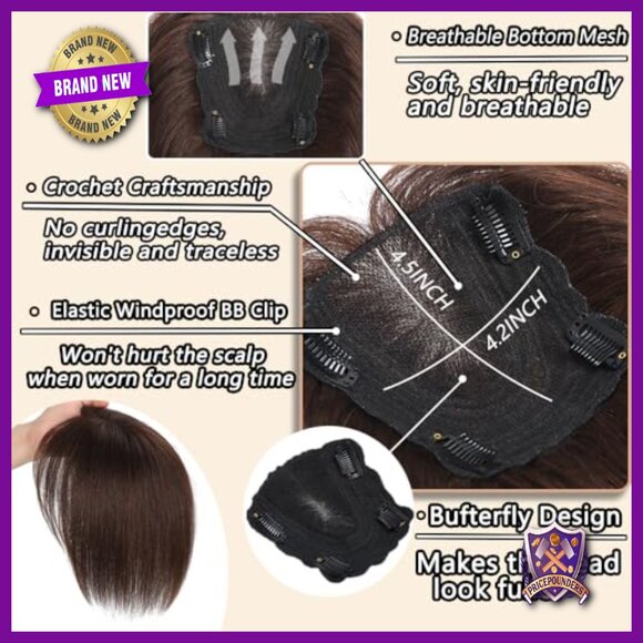 Real Human Hair Topper with Bangs for Thinning Hair, 12 Inch Clip-In main image 6